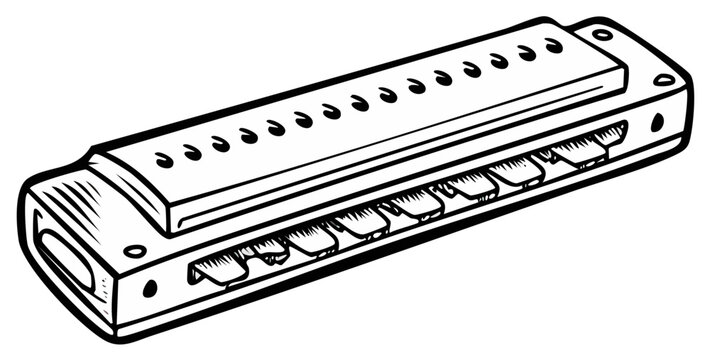 Illustration of a harmonica musical instrument isolated on white background
