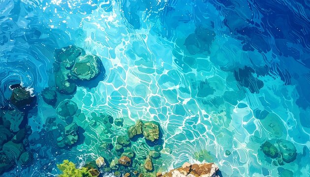 海を真上から見たアングルのイラスト　生成AI素材