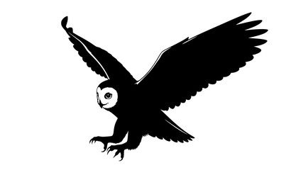 Fototapeta premium Black silhouette owl isolated on white background