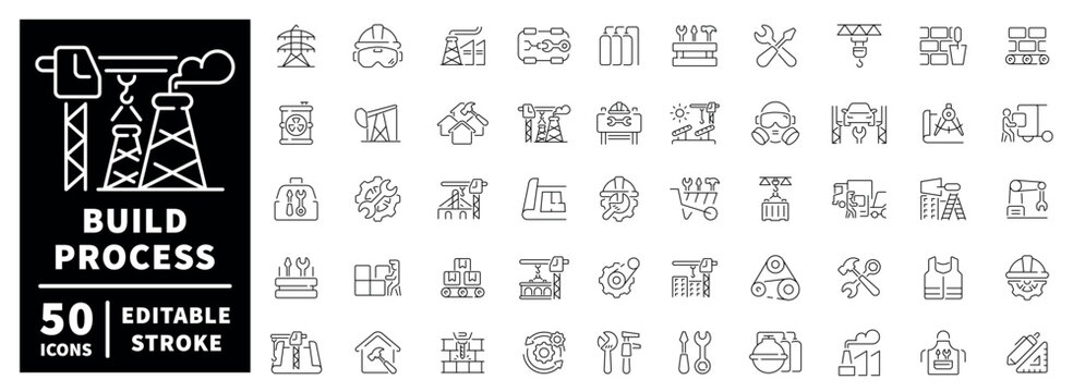Construction editable outline icon set. modern thin line style of building and industrial symbols