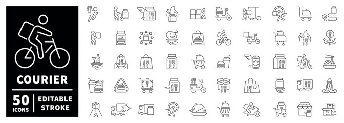 Courier delivery outline icons set. editable stroke linear style with thin line design © Jocelyn_Flores