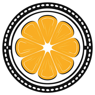 Stylized cross section of an orange segment within a decorative circular border