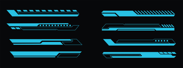 Futuristic HUD UI bar and tech interface banner set. Digital progress and information display elements. Vector Illustration.