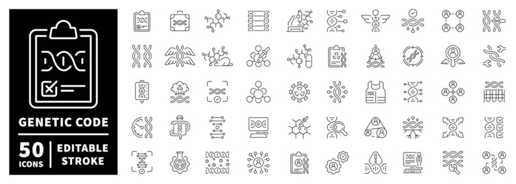 Genetic code outline icon set with editable stroke in modern thin line style