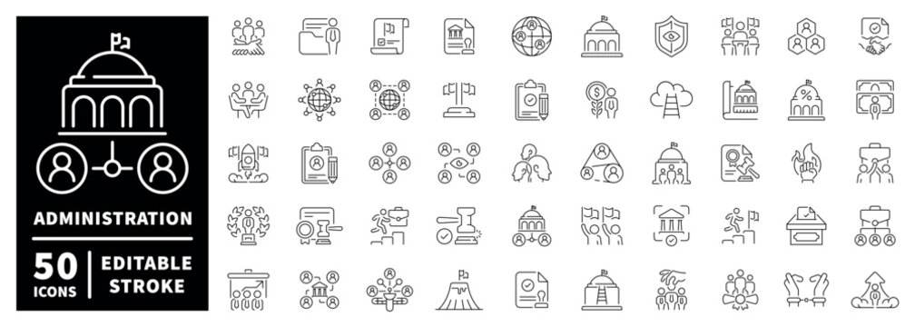 Administration outline icon set: editable stroke icons in thin line style