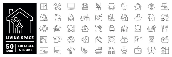 Living space outline icons set with editable stroke in modern thin line style © Jocelyn_Flores