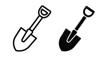 Two black shovels depicted in a minimalist style silhouette © Santa