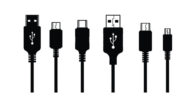 Various usb connector types displayed in a dark silhouette