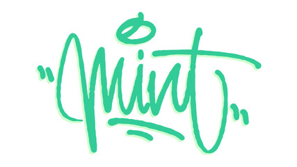 Mint Word Graffiti Tag Illustration in Bright Green Hand Style for Creative Urban Streetwear and Fresh Branding. © dirtyfellas