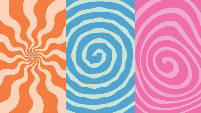 Colorful abstract swirling psychedelic backgrounds set

