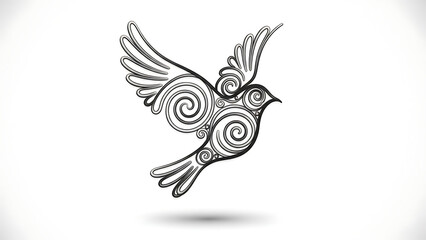 Obraz premium Ornamental bird with swirls in flight isolated on a transparent background