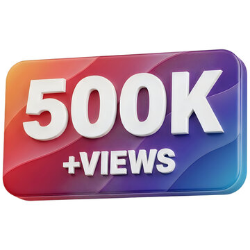 500k plus views social media achievement badge in colorful gradient background for website or app