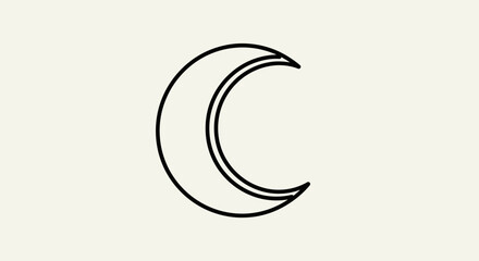Obraz premium Minimalist black outline drawing of a crescent moon, a simple celestial symbol representing night, dreams, and cosmic wonder.