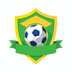 Obraz premium Soccer ball badge with green ribbon award emblem sports trophy victory celebration