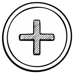 Obraz premium Hand-drawn plus sign within a circle, sketched illustration