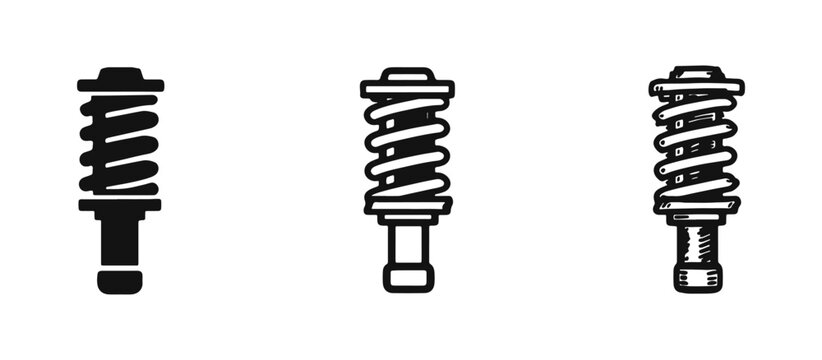 Car Shock Absorber Icon Set. Suspension System, Coilover, and Damper Symbol in Different Styles. Vector Illustration.