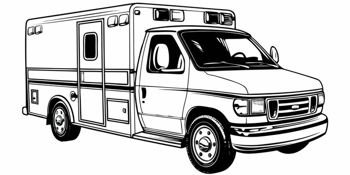 Emergency Ambulance Medical Van Illustration - First Responder Healthcare Vehicle Sketch