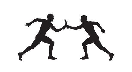Illustration of two athletes passing a baton in a relay race