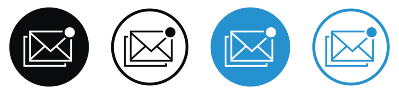 Professional envelope icons with a notification dot. Ideal for unread messages, new email alerts, digital communication, and newsletter subscription symbols for web and mobile apps.