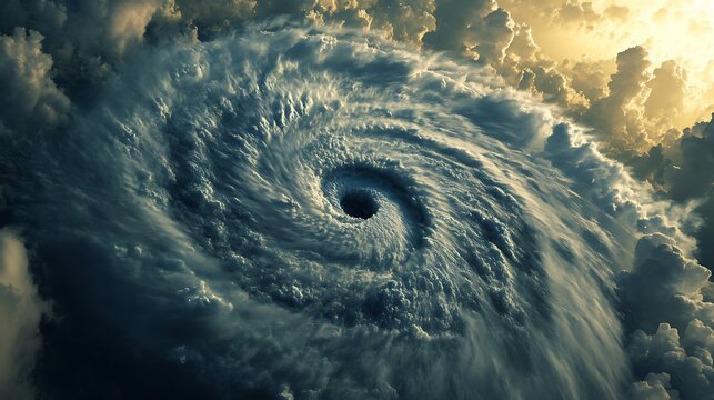 Dramatic aerial view of a massive hurricane storm system in turbulent skies