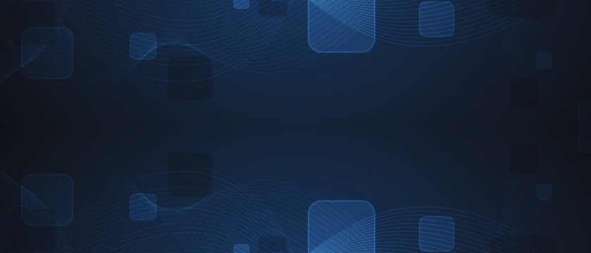 A futuristic dark blue vector background illustration featuring glowing squares and dynamic wavy lines for modern technology presentations and digital product designs.