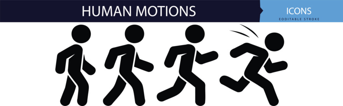 Running Man Sequence, Dynamic Human Motion Evolution Icon Set for Fintech and Progress Concepts: High-Quality on Isolated Background