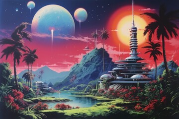 Naklejka premium Utopia landscape art astronomy outdoors.