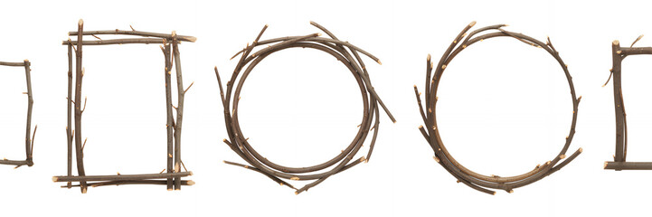Twig frames in different shapes square circle