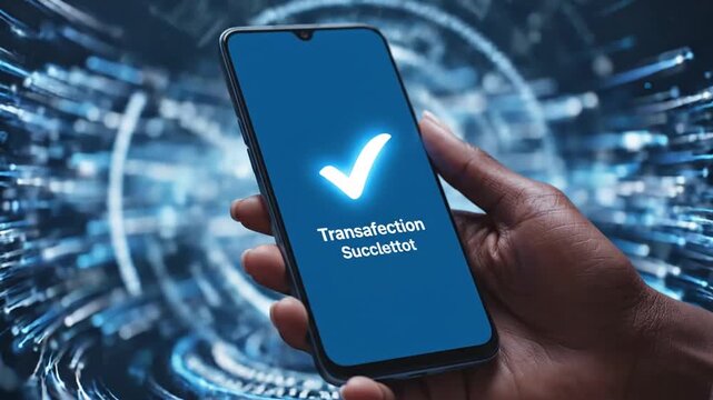 Hand pressing confirm payment button on smartphone app