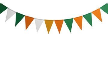 Fototapeta premium Party bunting garland with green, white, and orange triangular flags, ideal for national celebrations and festive events