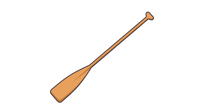 Single wooden boat oar for rowing or paddling is displayed at an angle against a plain white background in a minimal style.