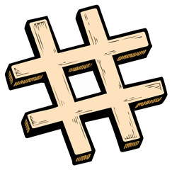 Obraz premium Illustration of Number Sign or Hash Symbol with Outline, Beige Tone, and Black Shadow