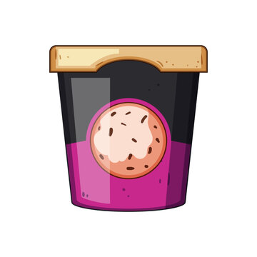 Ice cream pint container featuring a circular label with a delicious looking cookie dough illustration, representing sweet treats and frozen dessert concepts