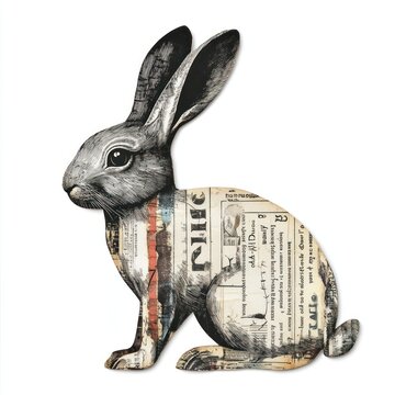 Rabbit shape collage cutouts vintage animal white.