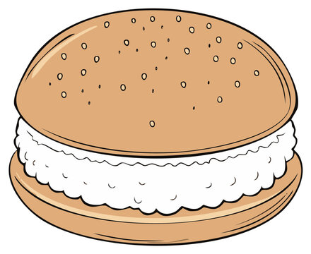 Sweet Italian Maritozzo pastry bun filled with whipped cream vector illustration