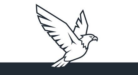 Fototapeta premium Stylized majestic flying eagle line art illustration. Minimalist graphic design of a powerful bird with wings spread, symbolizing freedom and strength.