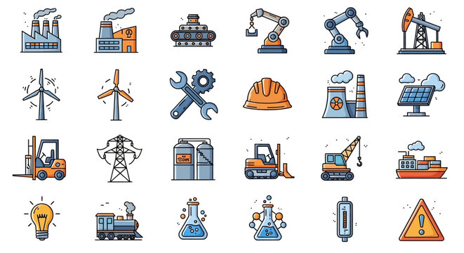 Collection of Industrial Machinery and Equipment Icons.