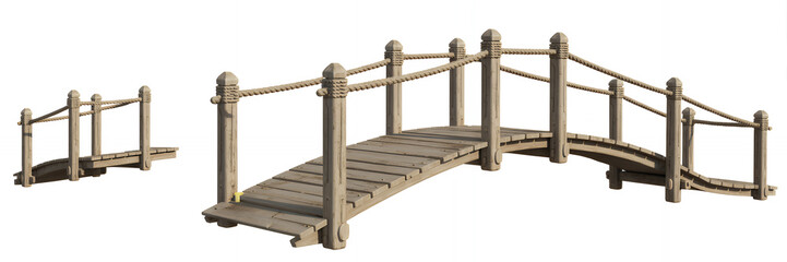 Naklejka premium Wooden bridge model with rope railing model bridge