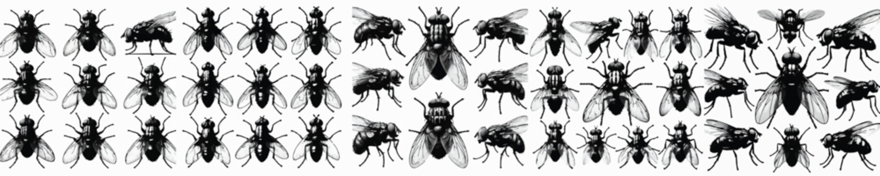 Vector set image silhouette of fly