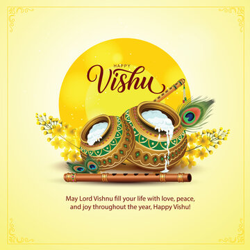 Happy Vishu greetings. April 14 Kerala festival with vishu flowers.abstract vector illustration design