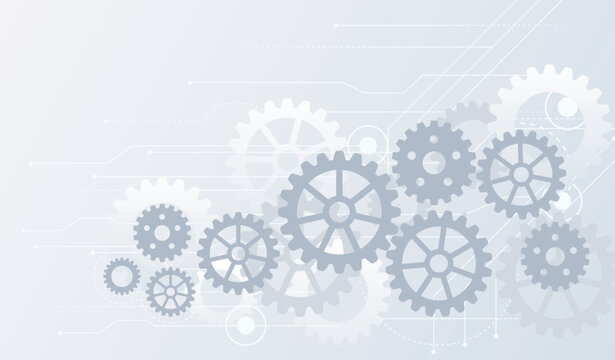 Gears engineering tech background. Gray cogwheel industrial manufacturing texture with interlocking gears, mechanical system blueprint. Steampunk backdrop, abstract precision cogs vector pattern