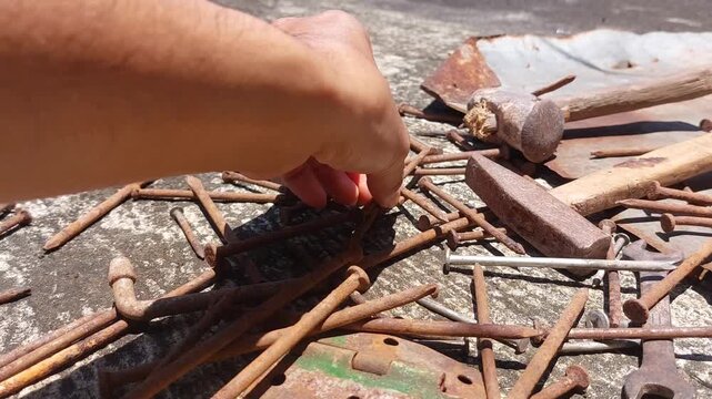 footage of many old rusty nails showing corrosion and decay caused by the oxidation process. 