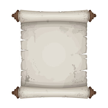 Antique scroll with wooden rollers on white background