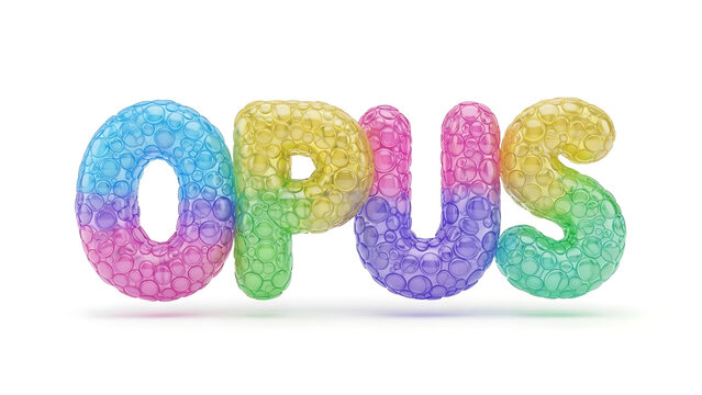 Colorful bubbly letters spelling opus isolated on a transparent background