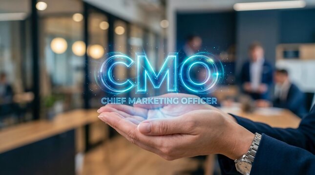 CMO chief marketing officer hologram, corporate leadership, digital business strategy analytics