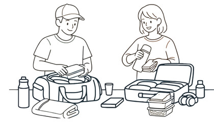 Luggage vector illustration of a couple packing for travel with suitcases