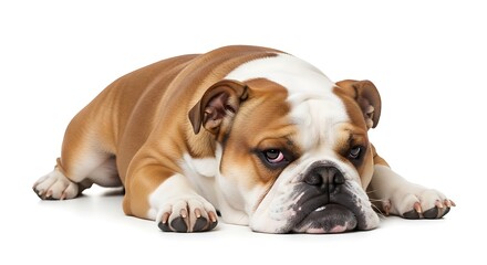 Obraz premium A bored bulldog lying down in a state of relaxation