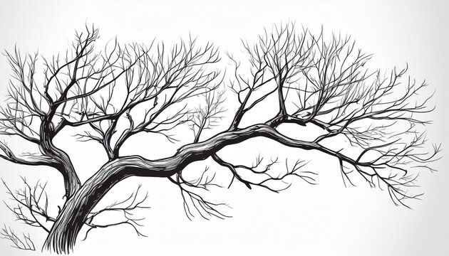 tree branch sketch hand drawn with bare twigs on white background m stock vector