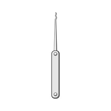 Lockpick tool with a wavy tip and flat handle isolated on a crisp white background, illustrating concepts of security bypassing, unauthorized access, and problem solving