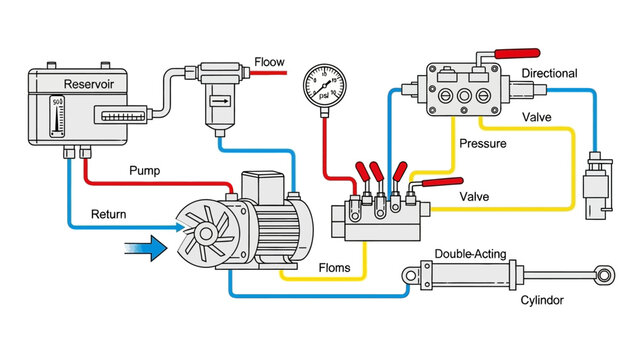 Hydraulic Pump System Diagram Illustration.
